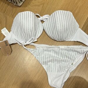 Calzedonia White Sparkle Bikini XL Top L Bottom
